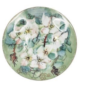 Vintage Austria Saucer Hand Painted Floral Green Pink Porcelain 5.75" READ